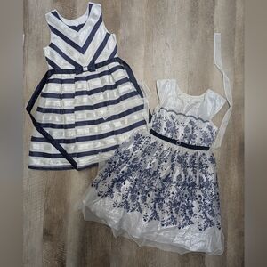 Bundle Of 2 Elegant White and Blue Floral Kids Dress Size 12 By Jona Michelle